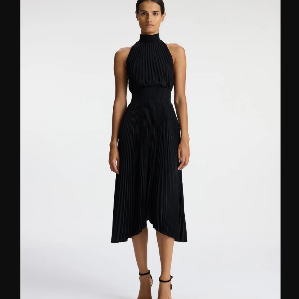 A.L.C. Renzo Black Matte Pleated Dress
